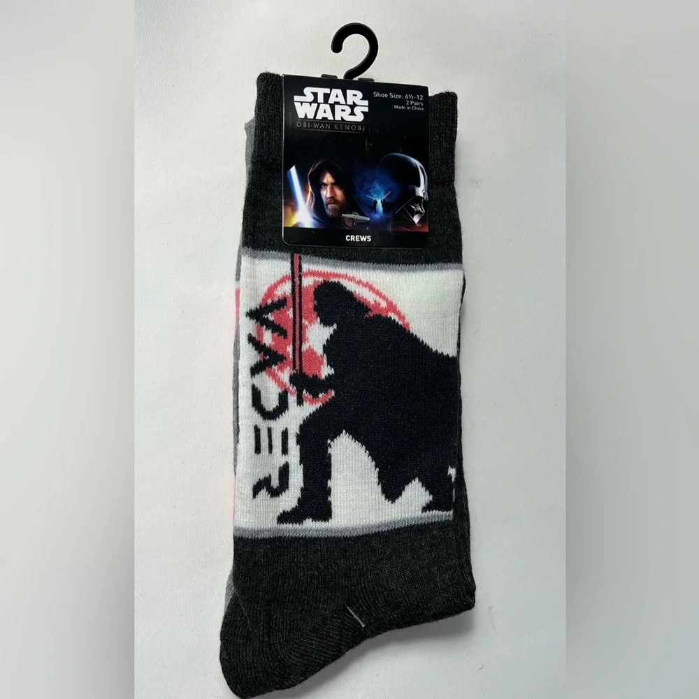 2 Packs Star Wars Mandalorian & Obi-Wan Kenobi Crew Socks Men’s Size:6.5 - 12